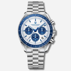 Pagani Design Stainless Steel Men's Quartz Watch 40mm blue and white dial Water-Resistant Sports Chronograph and Sapphire Dial Glass