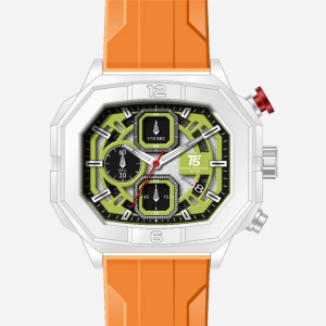 T5 men quartz watch with orange silicon band white and green dial chronograph sports watch
