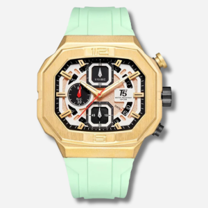 T5 men quartz watch with light green silicon band chronograph sports watch