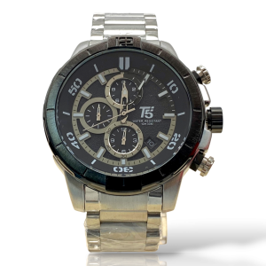 T5 Round black Dial and silver stainless steel band Chronograph Watch