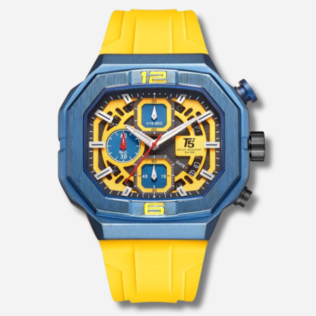 T5 men quartz watch with Yellow silicon band chronograph sports watch